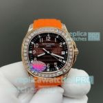 PP Factory Swiss Clone Patek Philippe Diamond Aquanaut 5167 Orange Rubber Strap Watch 